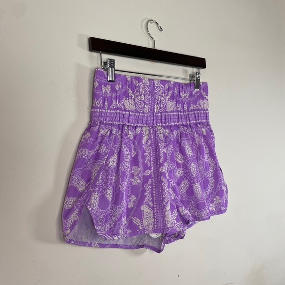 Free People Movement The Way Home purple paisley high waisted running shorts lg - Picture 3 of 5